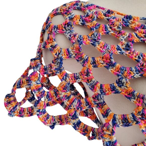 Crocheted Multicolor Chain Mail Open Weave Gold Metallic Threads Tunic Top S - Picture 4 of 14